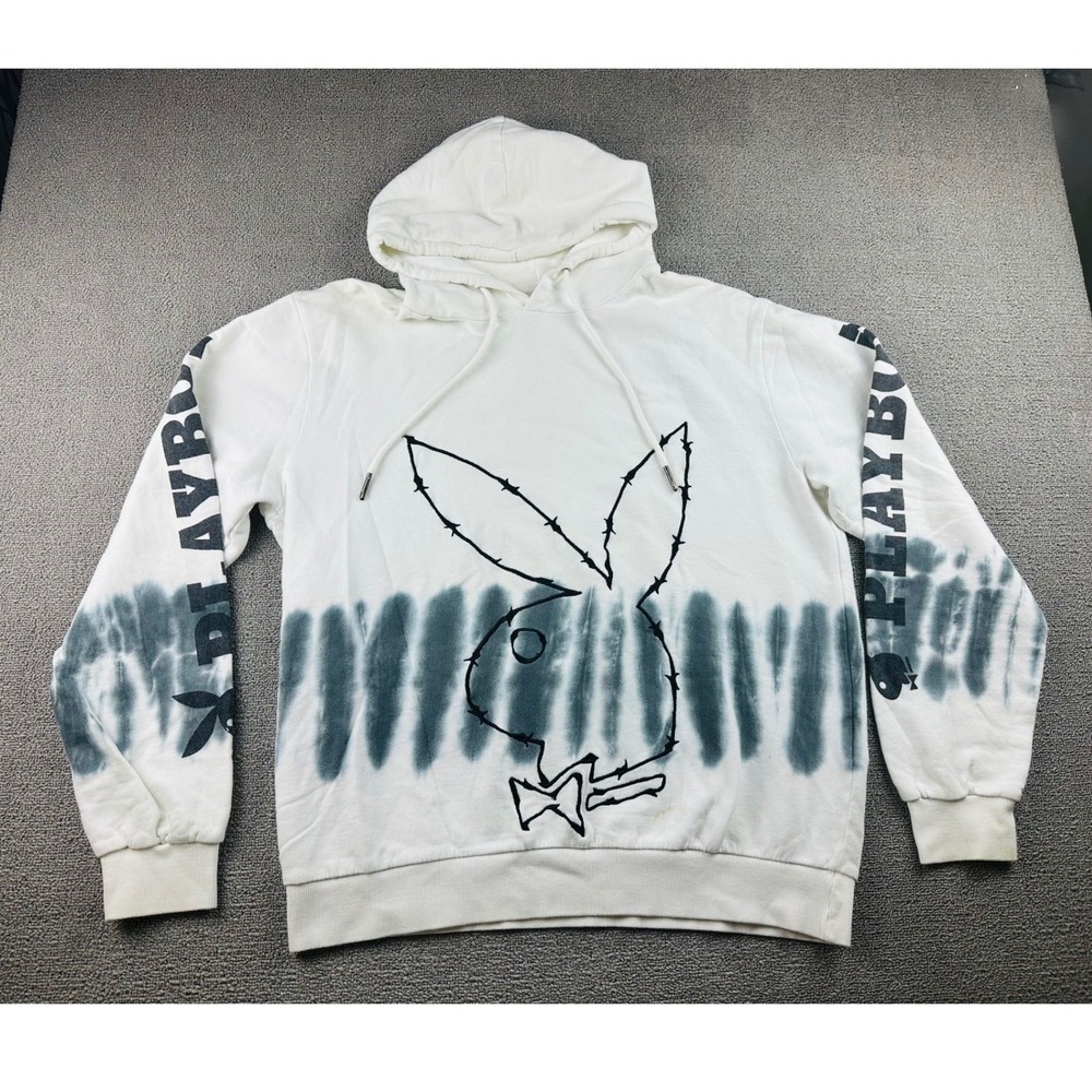 Playboy x Eleven Paris Laya Hoodie Men XL White Cotton Tie-Dye Barbed Wire Urban